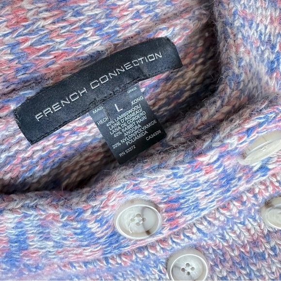 French Connection Wool Angora Blend Double Breasted Wrap Mock Neck Sweater Sz L - Picture 6 of 6